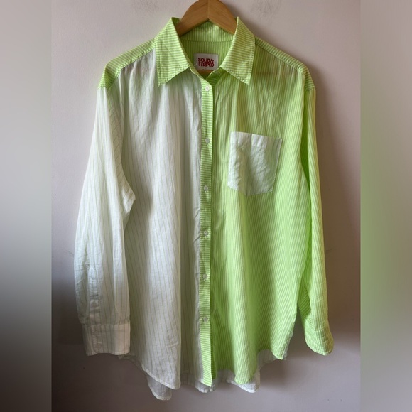 Solid & Striped 100 % Cotton Green Striped Shirt Large - Picture 6 of 11